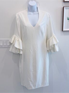 Black Halo Ivory V-Neck Ruffle Sleeve Mini Dress